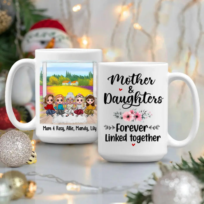 Up To 4 Daughters Mother And Daughters Forever Linked Together - Personalized Mug For Mom, Daughters