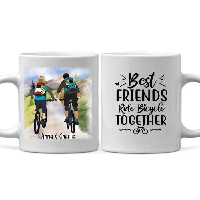 Best Friends Ride Bicycle Together - Personalized Mug For Couples, Friends, Cycling