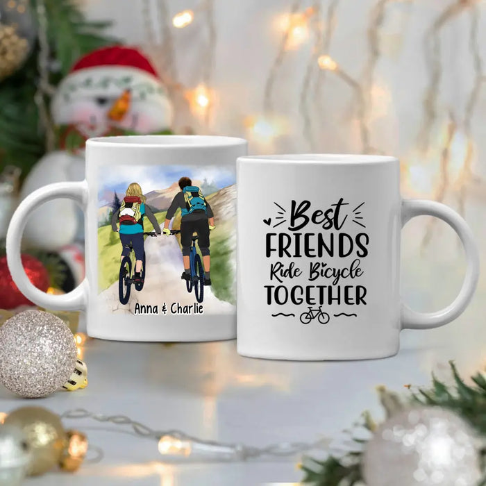 Best Friends Ride Bicycle Together - Personalized Mug For Couples, Friends, Cycling