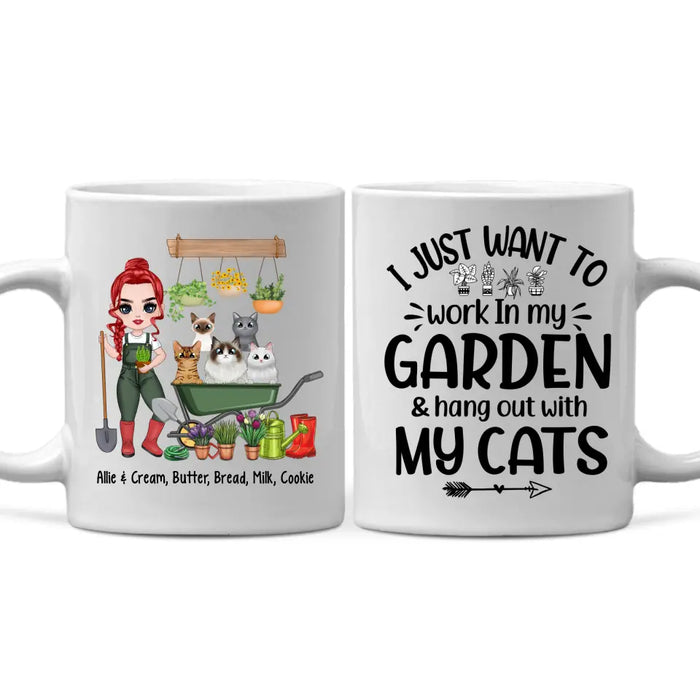 Up To 5 Cats I Just Want To Work In My Garden - Personalized Mug For Him, Her, Cat Lovers, Gardener