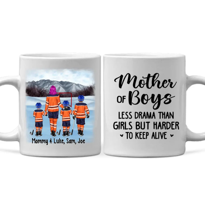 Up To 3 Sons Mother Of Boys - Personalized Mug For Her, Mom, Hockey