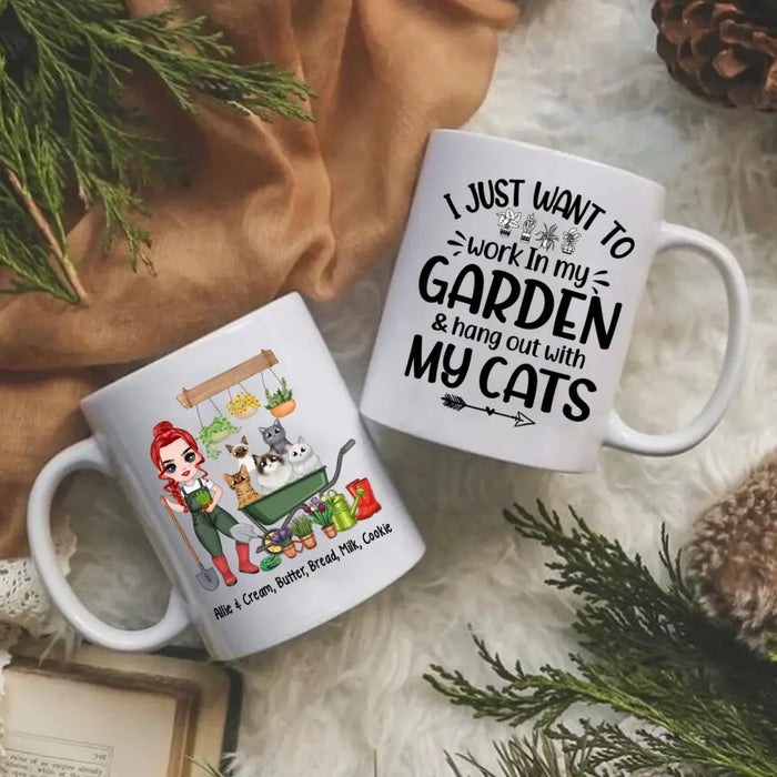 Up To 5 Cats I Just Want To Work In My Garden - Personalized Mug For Him, Her, Cat Lovers, Gardener