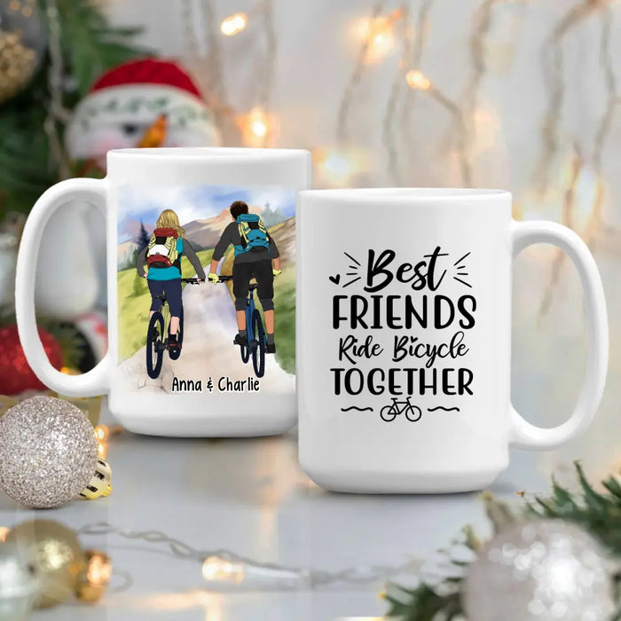 Best Friends Ride Bicycle Together - Personalized Mug For Couples, Friends, Cycling