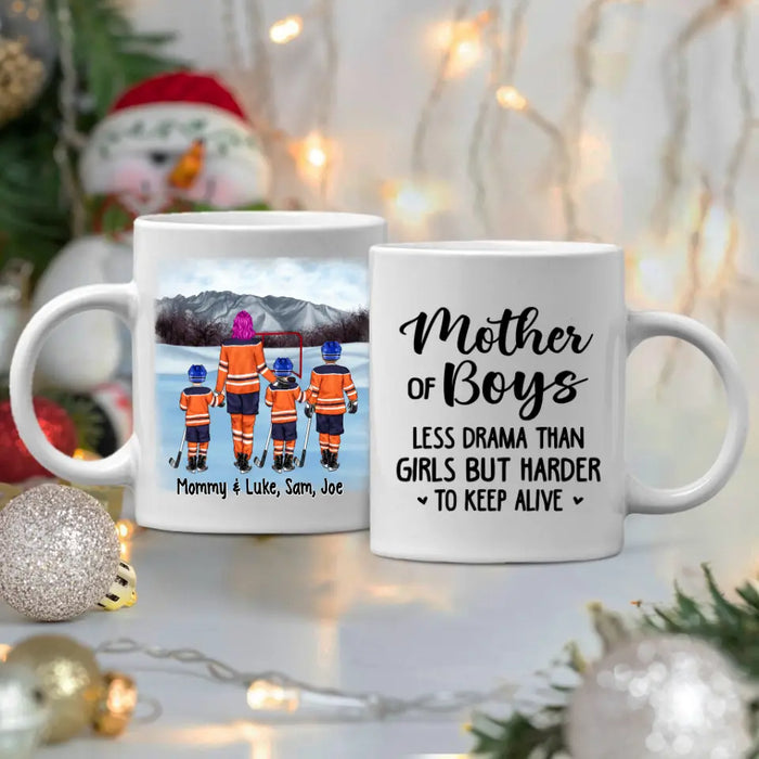 Up To 3 Sons Mother Of Boys - Personalized Mug For Her, Mom, Hockey