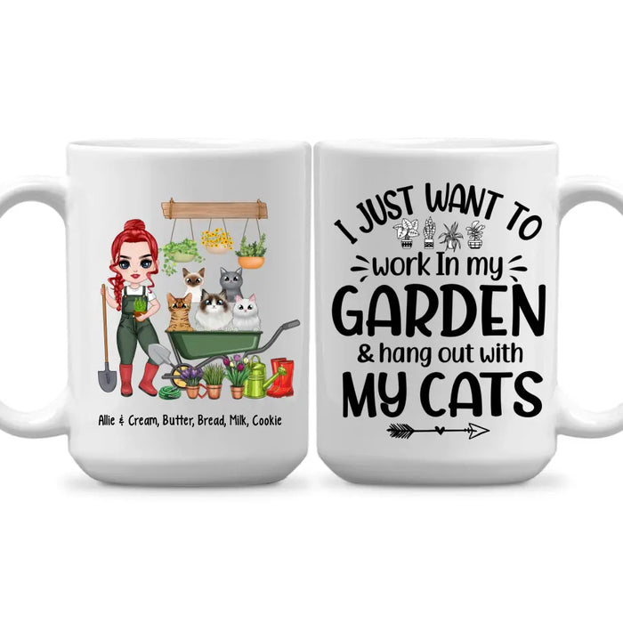 Up To 5 Cats I Just Want To Work In My Garden - Personalized Mug For Him, Her, Cat Lovers, Gardener