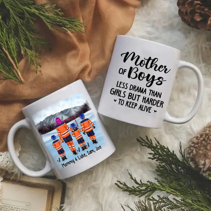 Up To 3 Sons Mother Of Boys - Personalized Mug For Her, Mom, Hockey