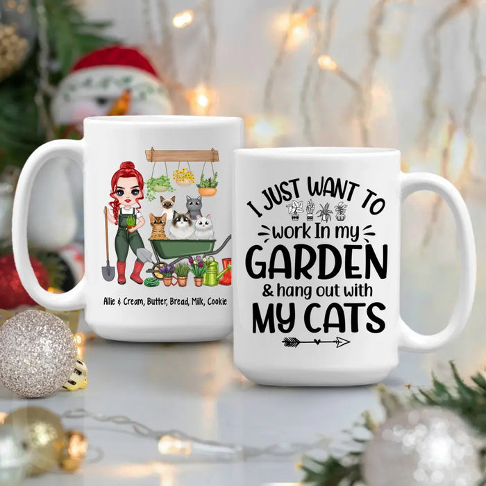 Up To 5 Cats I Just Want To Work In My Garden - Personalized Mug For Him, Her, Cat Lovers, Gardener