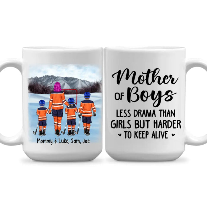 Up To 3 Sons Mother Of Boys - Personalized Mug For Her, Mom, Hockey