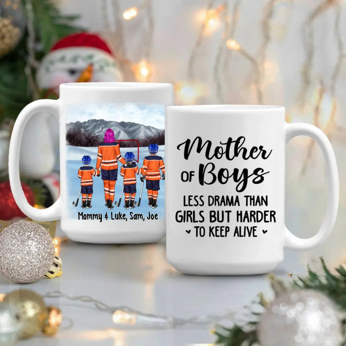 Up To 3 Sons Mother Of Boys - Personalized Mug For Her, Mom, Hockey