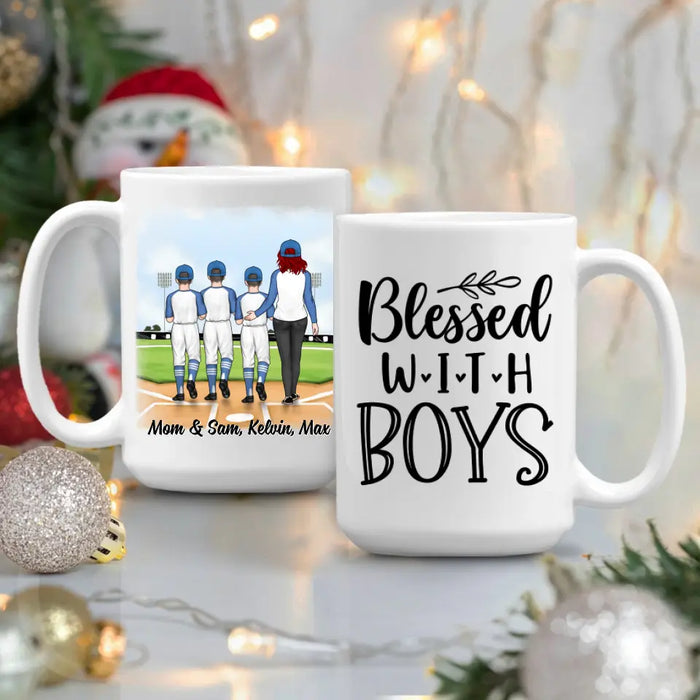 Up To 3 Sons Blessed With Boys - Personalized Mug For Her, Mom, Baseball