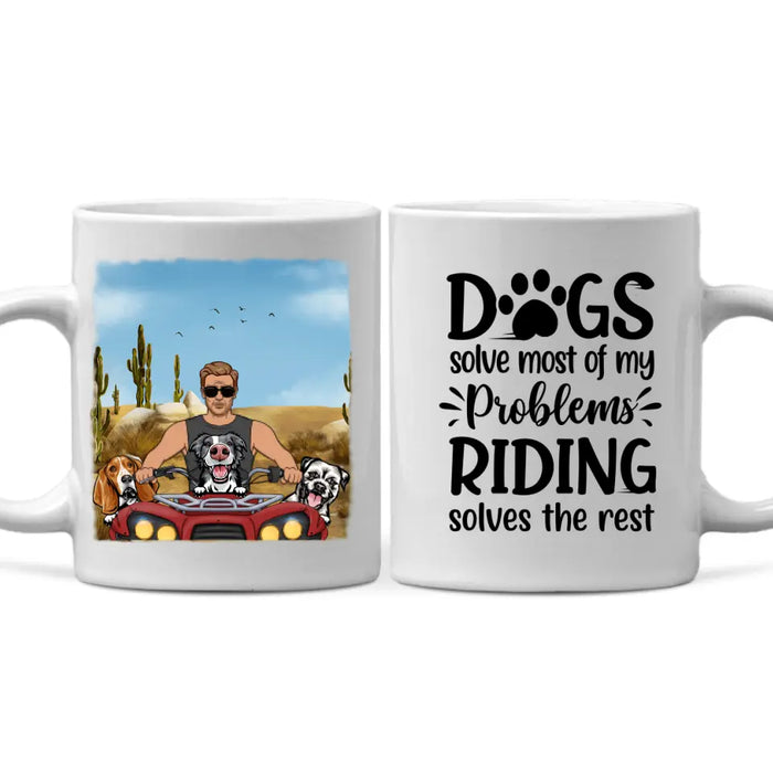 Biker Man/Woman And Dogs - Personalized Mug For Him, Her, Dog Lovers, Off Road Lovers