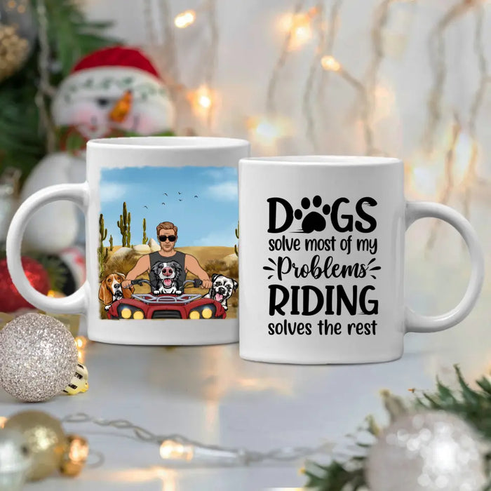 Biker Man/Woman And Dogs - Personalized Mug For Him, Her, Dog Lovers, Off Road Lovers