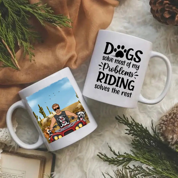 Biker Man/Woman And Dogs - Personalized Mug For Him, Her, Dog Lovers, Off Road Lovers