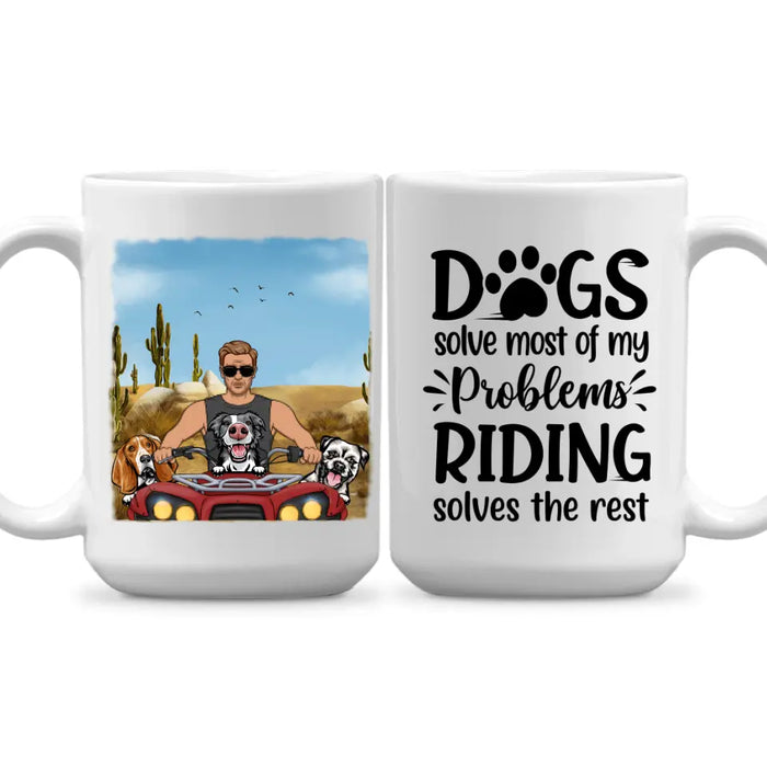 Biker Man/Woman And Dogs - Personalized Mug For Him, Her, Dog Lovers, Off Road Lovers