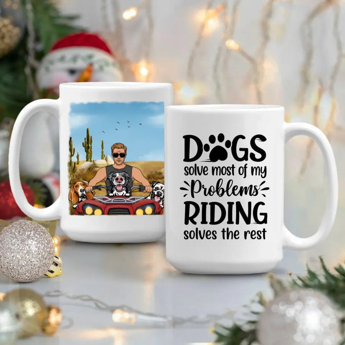 Biker Man/Woman And Dogs - Personalized Mug For Him, Her, Dog Lovers, Off Road Lovers