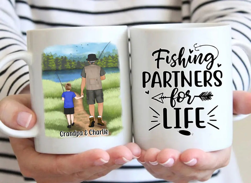 Fishing Partners For Life - Personalized Mug For Grandpa, Kid, Fishing