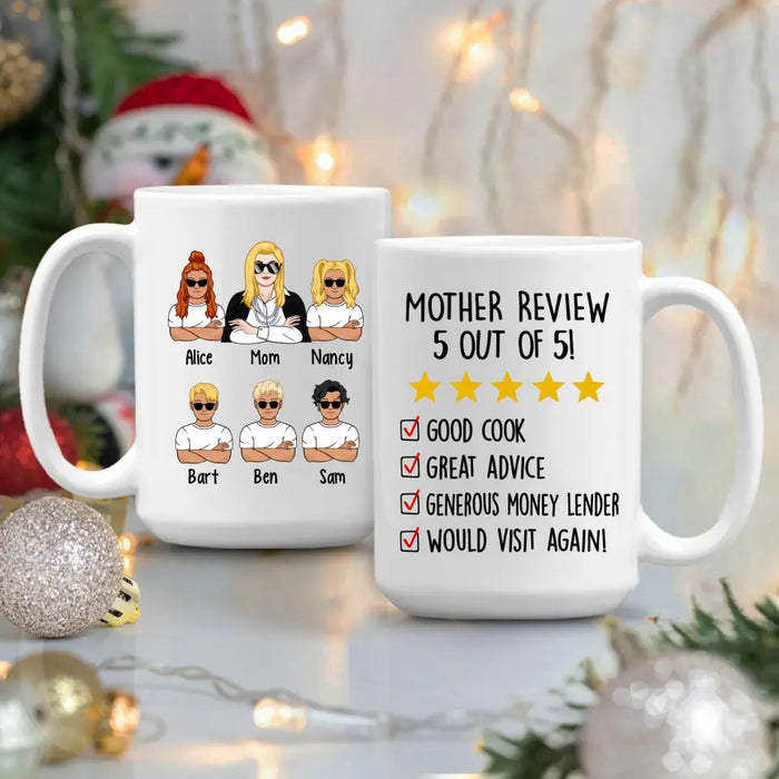 Up To 5 Kids Mother Review 5 Out Of 5 - Personalized Mug For Her, Mom