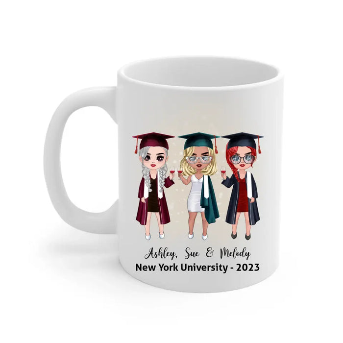 Up To 3 Chibi The One Where We Graduate - Personalized Mug For Her, Friends, Sister, Graduation