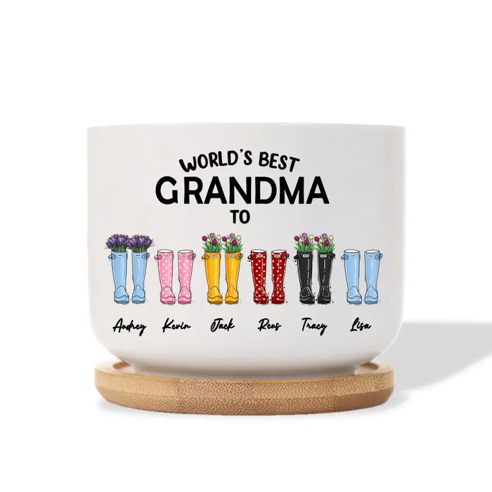 Custom World's Best Grandma Ceramic Pot - Garden Boots Plant Pot for Grandma, Personalized Mother's Day Gift