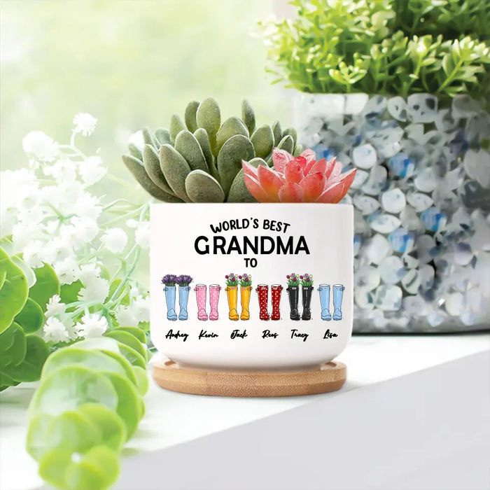 Custom World's Best Grandma Ceramic Pot - Garden Boots Plant Pot for Grandma, Personalized Mother's Day Gift