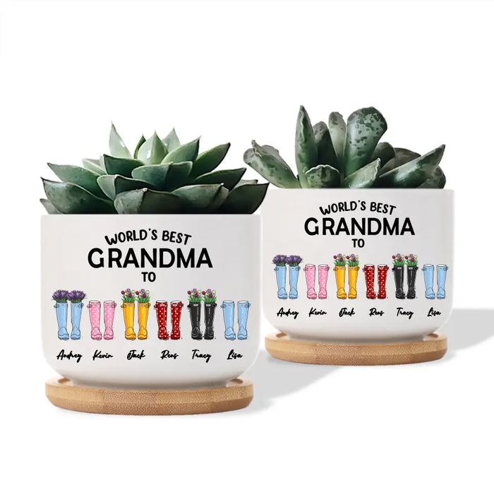 Custom World's Best Grandma Ceramic Pot - Garden Boots Plant Pot for Grandma, Personalized Mother's Day Gift