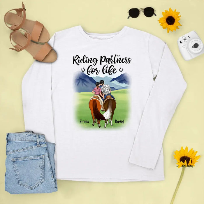 Personalized Shirt, Horseback Riding Couple Holding Hand, Gift For Horse Lovers