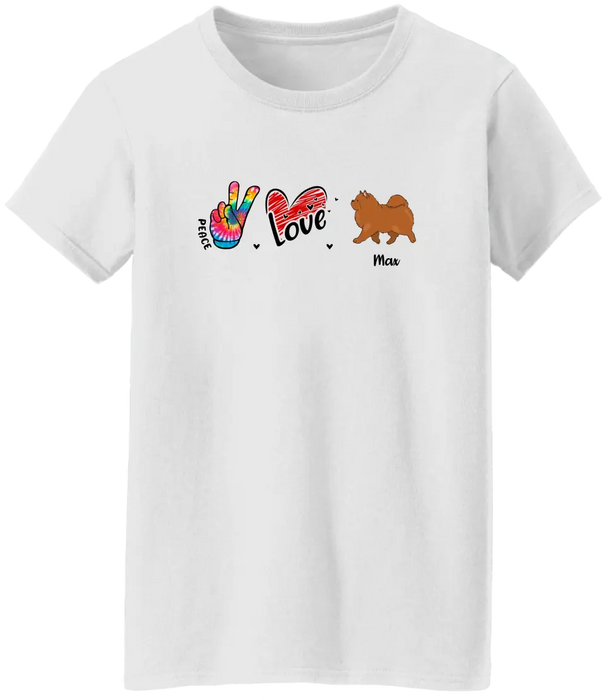 Personalized Peace Love Dog Shirt, Custom Dog Shirt For Dog Lovers