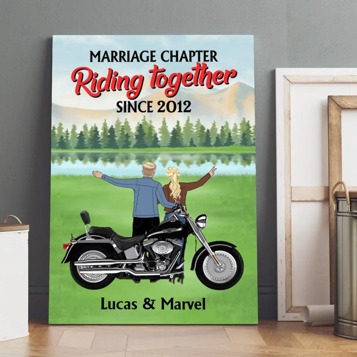 Marriage Chapter Riding Together Since Custom Year - Personalized Canvas for Couple, Motorcycle Lovers