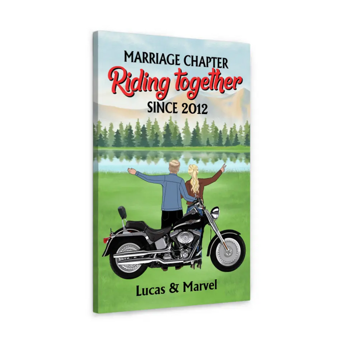 Marriage Chapter Riding Together Since Custom Year - Personalized Canvas for Couple, Motorcycle Lovers