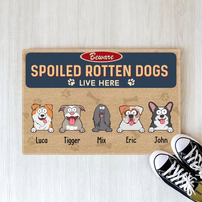 Beware Spoiled Rotten Dogs Live Here - Personalized Doormat for Dog Lovers, Fur Family