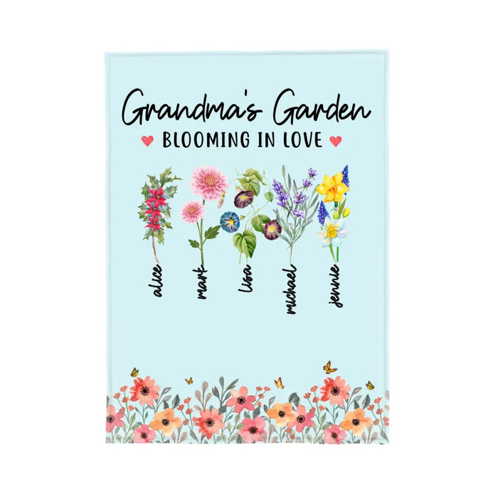 Grandma's Garden Blooming In Love - Personalized Gifts Custom Birth Month Flower Blanket For Grandma, Mom, Mother's Day Gifts