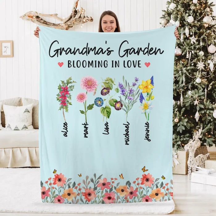 Grandma's Garden Blooming In Love - Personalized Gifts Custom Birth Month Flower Blanket For Grandma, Mom, Mother's Day Gifts