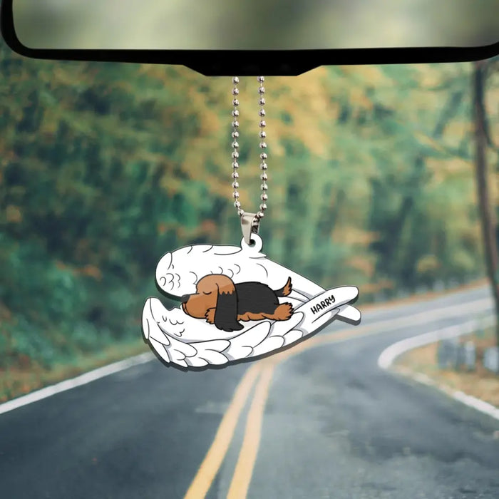 Dog Sleeping In Angel Wings - Personalized Gifts Custom Car Ornament For Loss of Pet, Dog Loss Sympathy Gifts