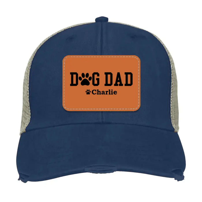 Personalized Dog Dad Hat, Custom Dog Dad Hat, Gift for Dad Hat, Dog Dad Leather Patch Hat, Dog Dad Distressed Hat