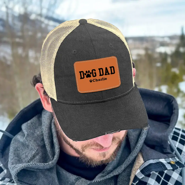 Personalized Dog Dad Hat, Custom Dog Dad Hat, Gift for Dad Hat, Dog Dad Leather Patch Hat, Dog Dad Distressed Hat