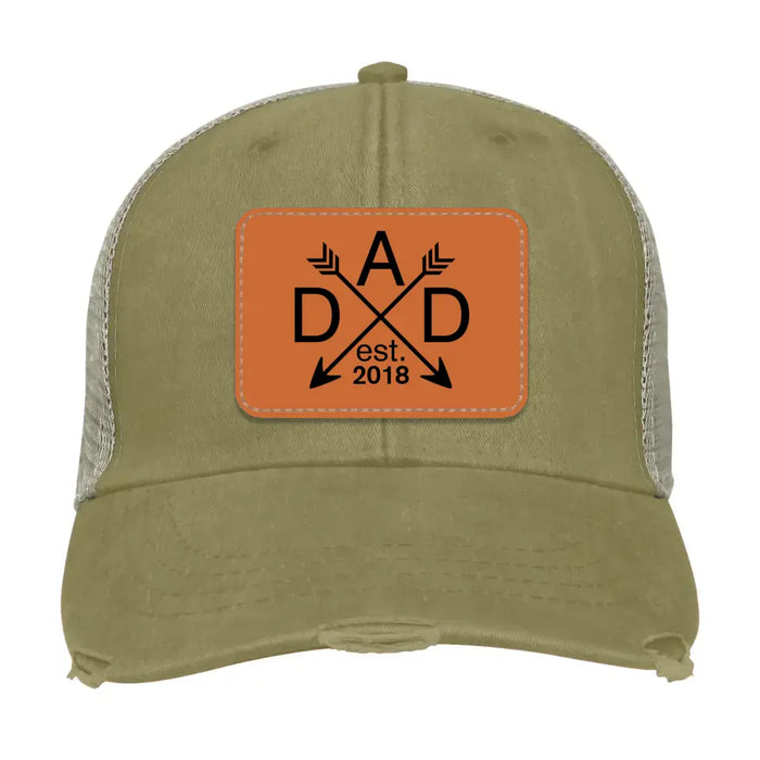 Personalized Dad Est Hat, Dad Est Hat, Gift for Dad Hat, Dad Leather Patch Hat, Dad Distressed Hat