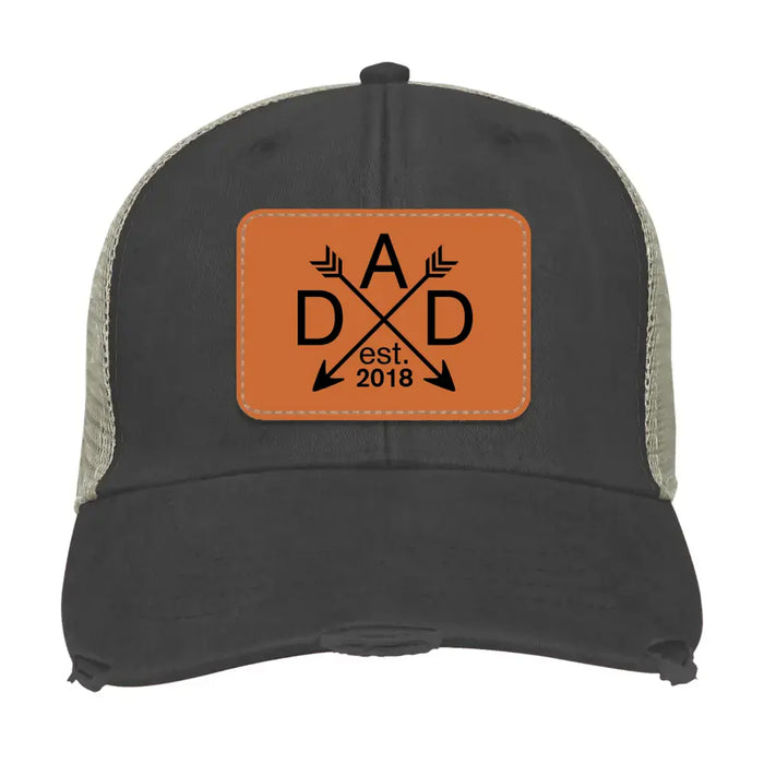 Personalized Dad Est Hat, Dad Est Hat, Gift for Dad Hat, Dad Leather Patch Hat, Dad Distressed Hat