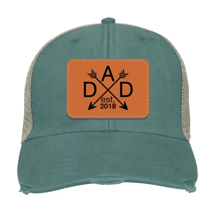 Personalized Dad Est Hat, Dad Est Hat, Gift for Dad Hat, Dad Leather Patch Hat, Dad Distressed Hat