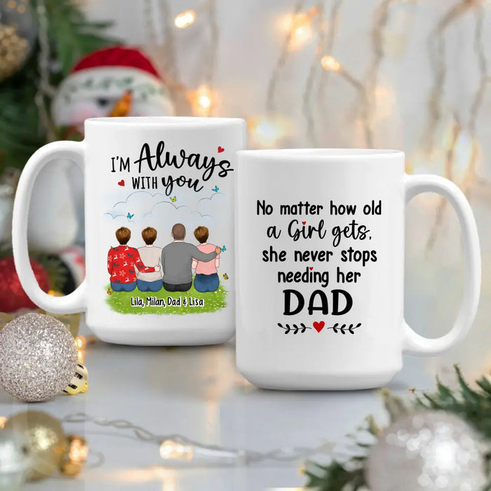 No Matter How Old A Girl Gets She Never Stops Needing Her Dad - Personalized Father and Daughters Mug, Gif For Dad, Father's Day Gift