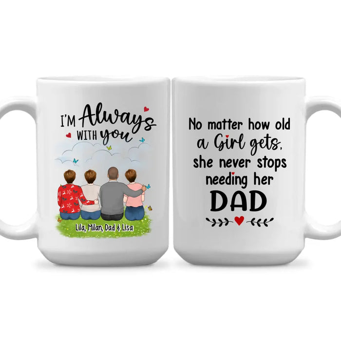 No Matter How Old A Girl Gets She Never Stops Needing Her Dad - Personalized Father and Daughters Mug, Gif For Dad, Father's Day Gift