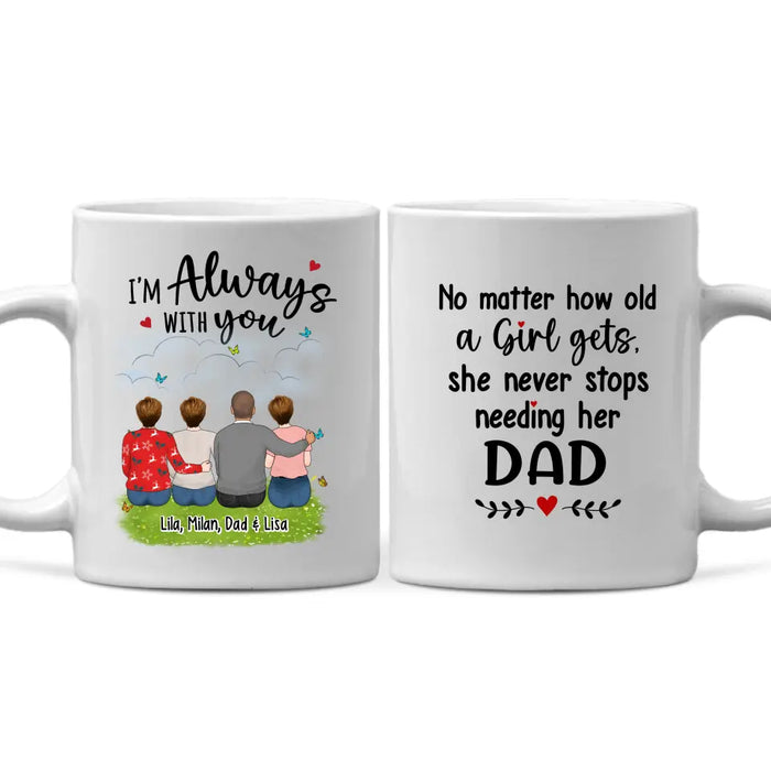 No Matter How Old A Girl Gets She Never Stops Needing Her Dad - Personalized Father and Daughters Mug, Gif For Dad, Father's Day Gift