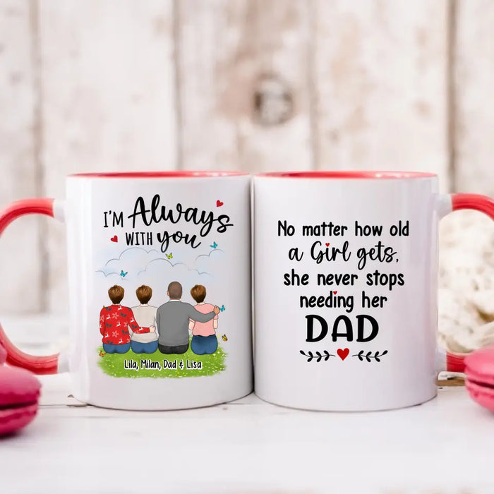 No Matter How Old A Girl Gets She Never Stops Needing Her Dad - Personalized Father and Daughters Mug, Gif For Dad, Father's Day Gift