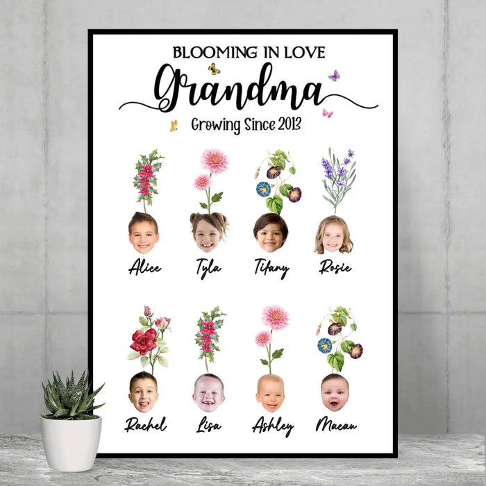 Personalized Blooming In Love Grandma Growing Since Upload Face Photo Poster, Custom Gifts for Mother, Grandma, Birth Month Flower Poster