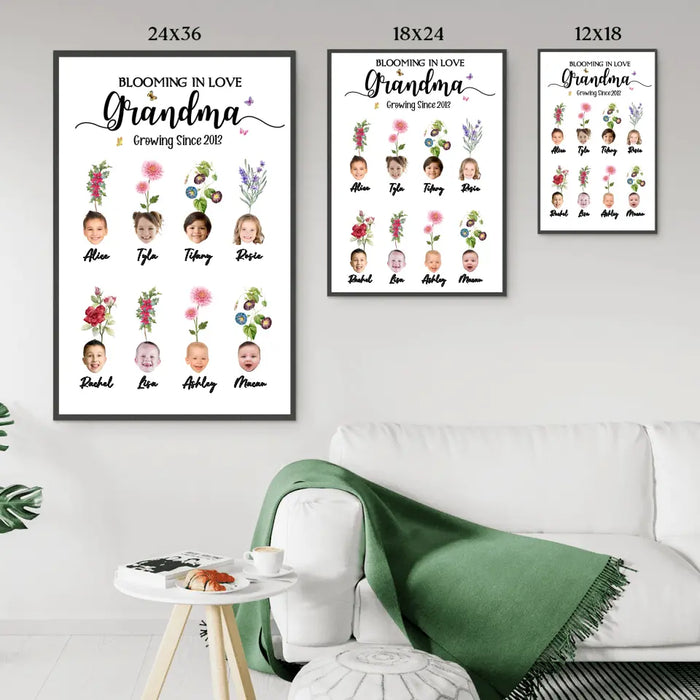 Personalized Blooming In Love Grandma Growing Since Upload Face Photo Poster, Custom Gifts for Mother, Grandma, Birth Month Flower Poster
