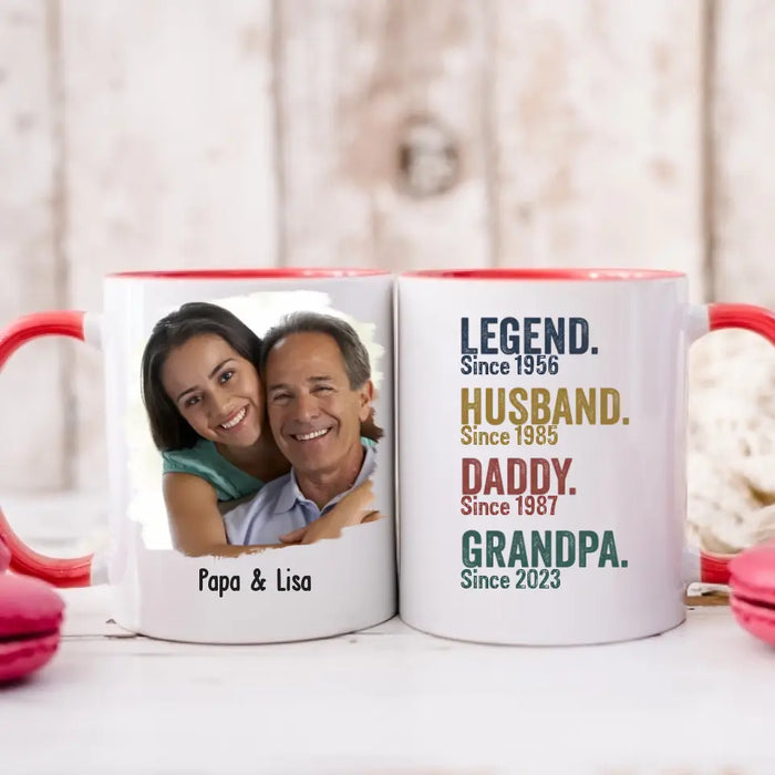 Legend Husband Daddy Grandpa Since - Personalized Upload Photo Mug, Gif for Dad, Father's Day Gift