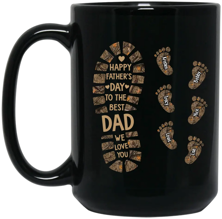 Happy Father's Day To The Best Dad We Love You - Personalized Father and Child Footprint Hunting Mug, Gift For Dad, Hunting Lovers