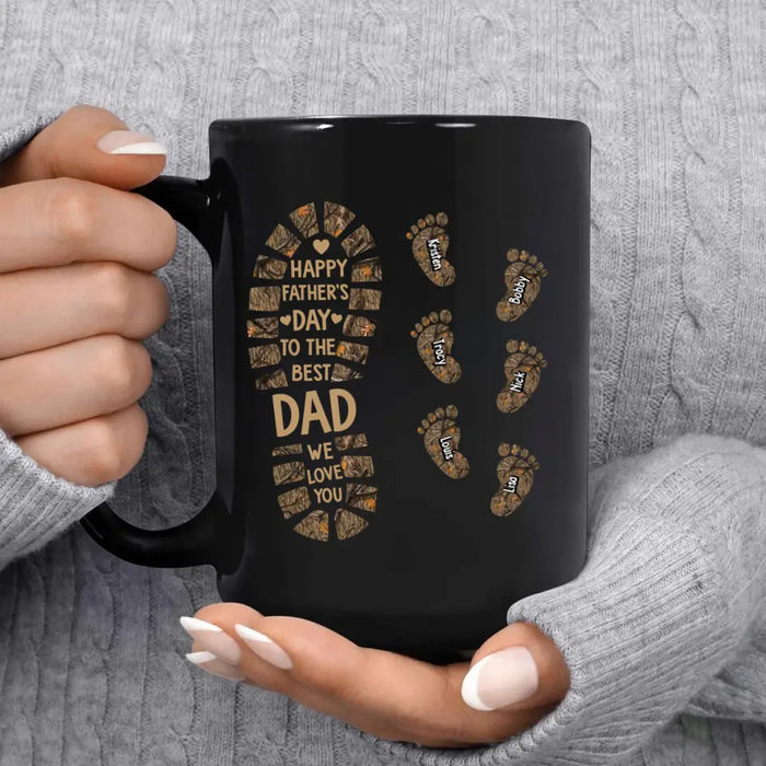 Happy Father's Day To The Best Dad We Love You - Personalized Father and Child Footprint Hunting Mug, Gift For Dad, Hunting Lovers