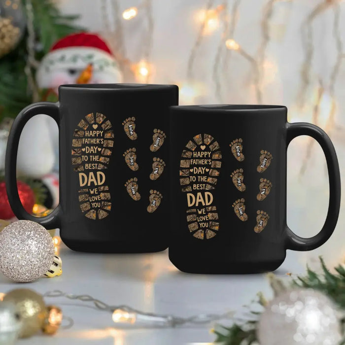 Happy Father's Day To The Best Dad We Love You - Personalized Father and Child Footprint Hunting Mug, Gift For Dad, Hunting Lovers