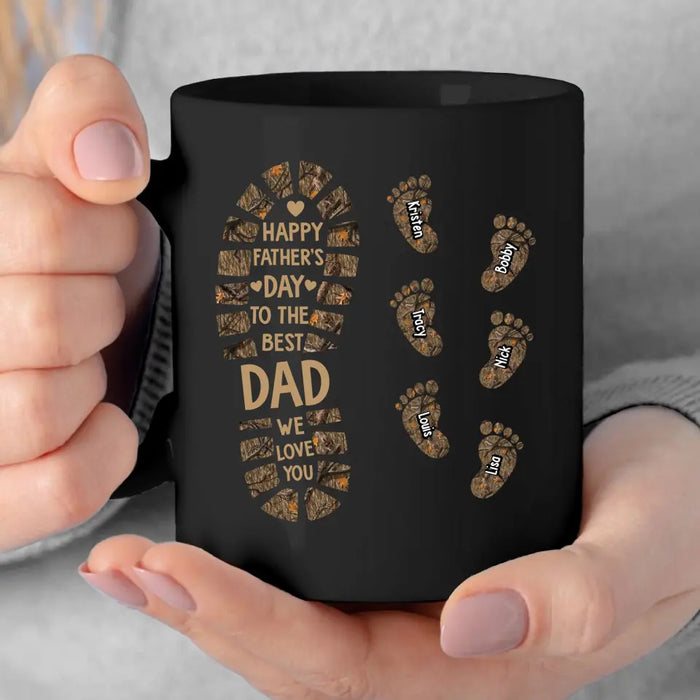 Happy Father's Day To The Best Dad We Love You - Personalized Father and Child Footprint Hunting Mug, Gift For Dad, Hunting Lovers