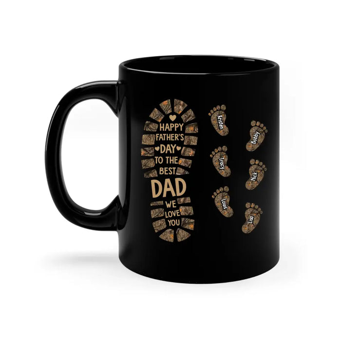 Happy Father's Day To The Best Dad We Love You - Personalized Father and Child Footprint Hunting Mug, Gift For Dad, Hunting Lovers